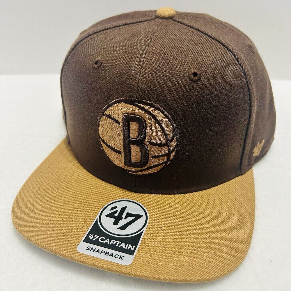 '47 Brand Brooklyn Nets No Shot 2-Tone Captain Snapback Hat Cap Adjustable Brown